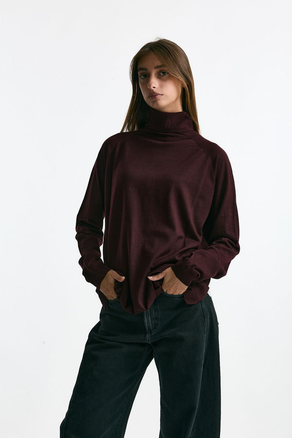 Maglia dolcevita in lana rasata bordeaux donna Department five