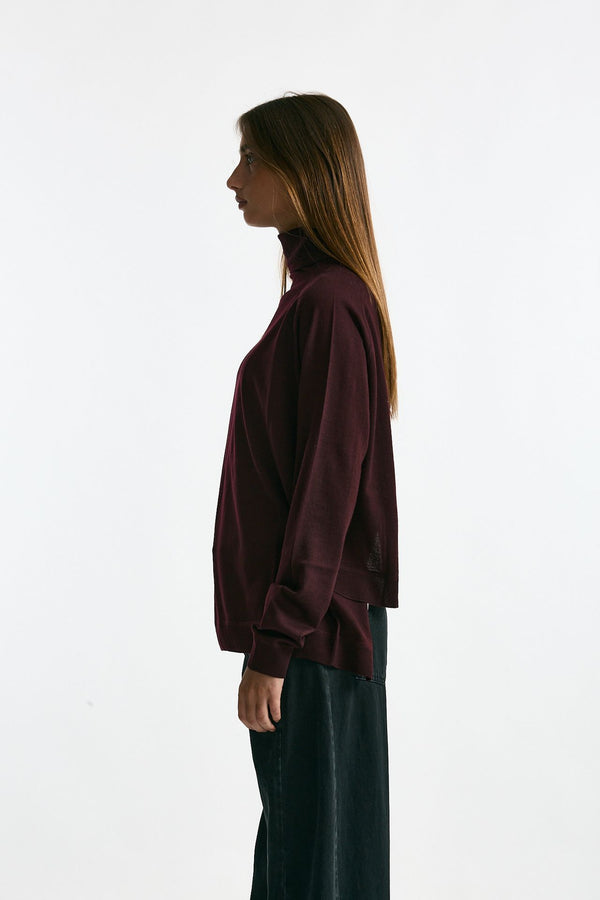 Maglia dolcevita in lana rasata bordeaux donna Department five