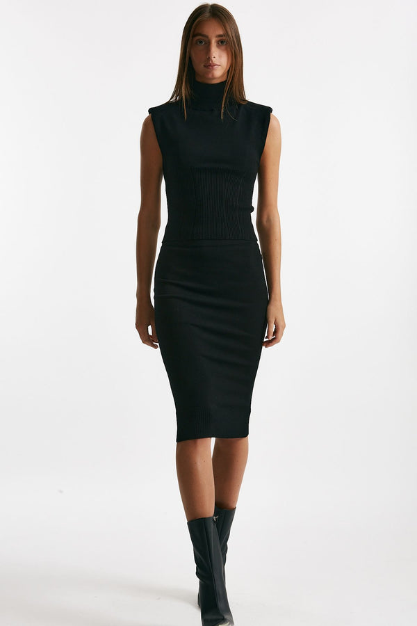 gonna in maglia nero elastico in vita donna Dondup