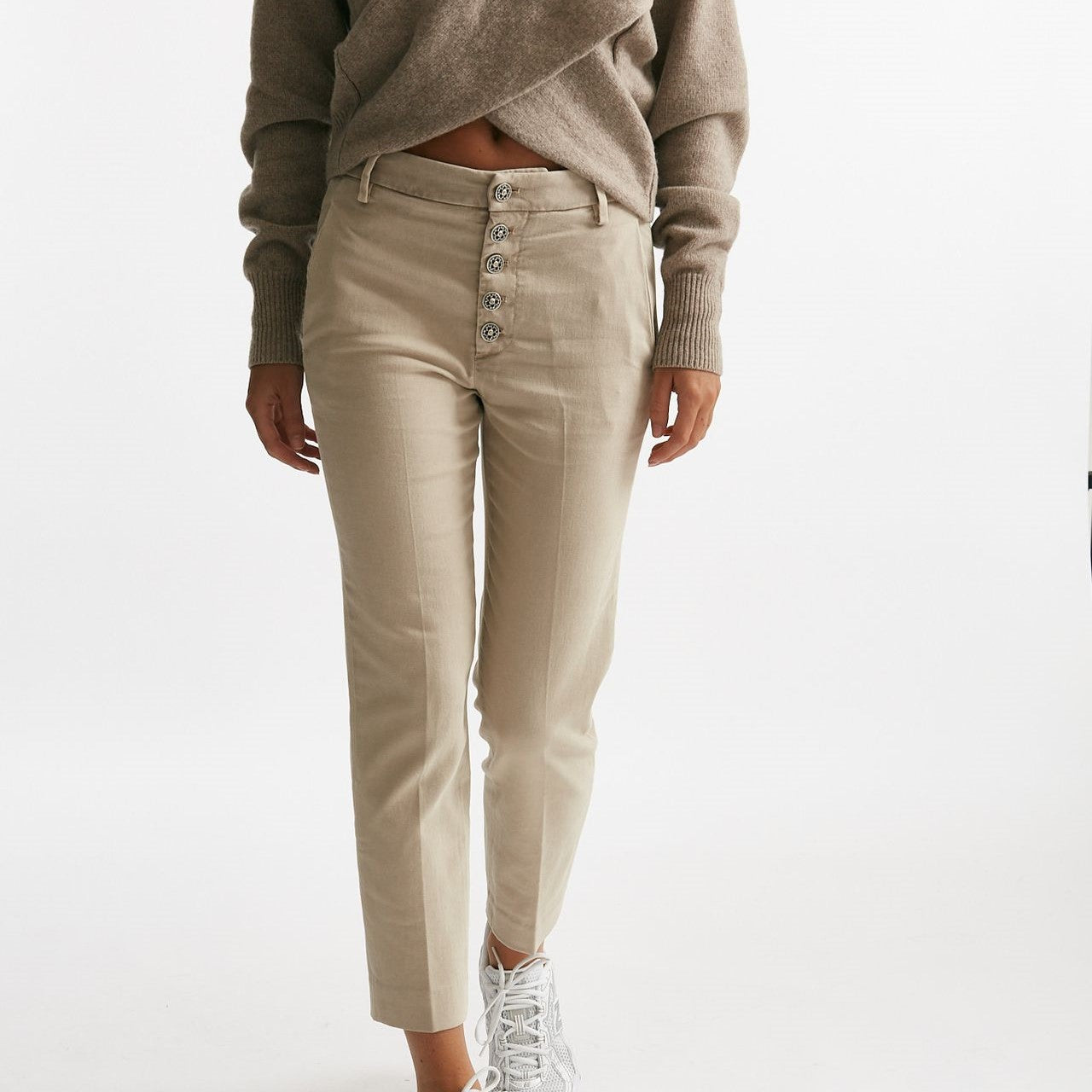 pantaloni nima loose in cotone beige panna donna Dondup - 7