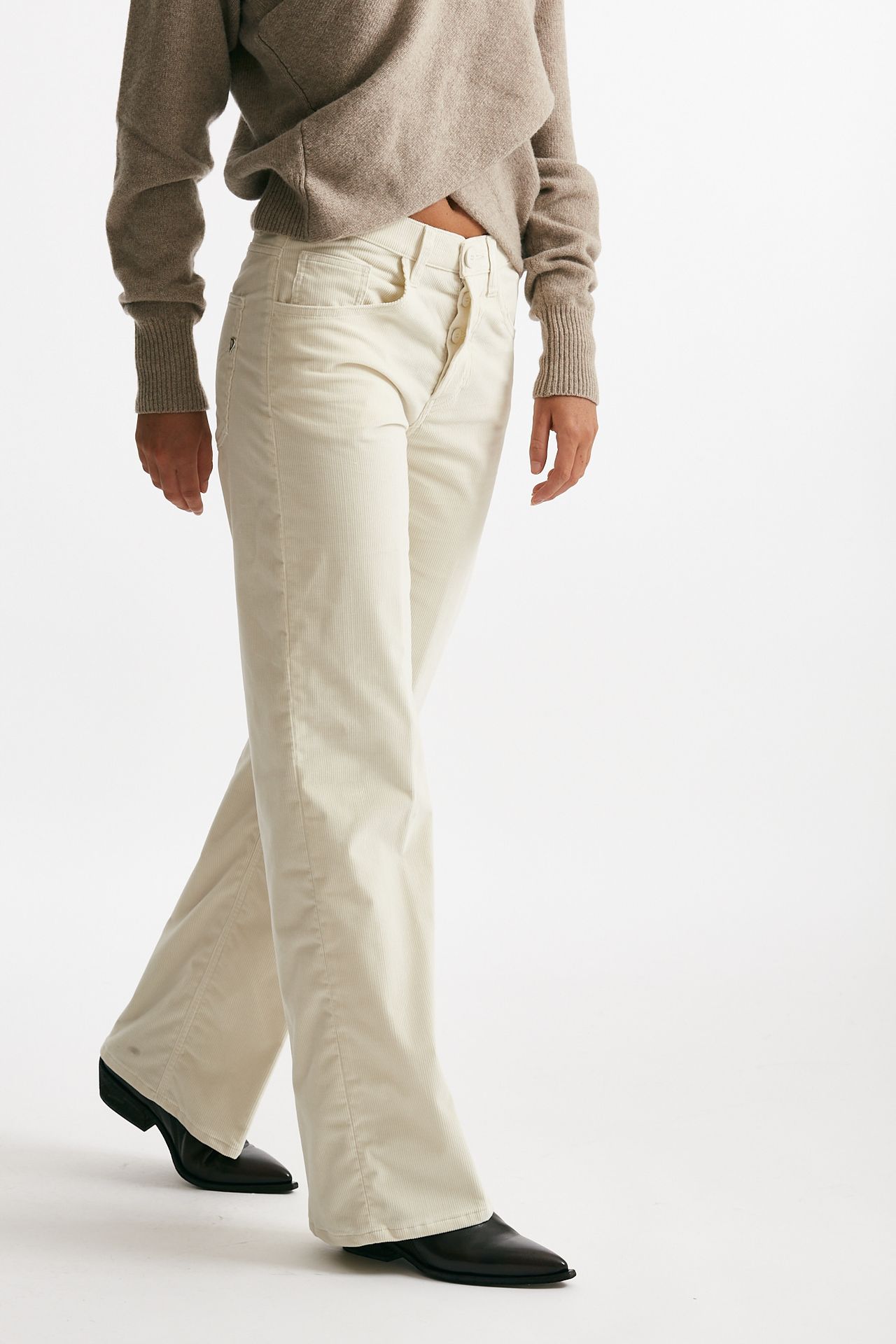 pantalone wide leg in velluto jackline panna donna Dondup - 4