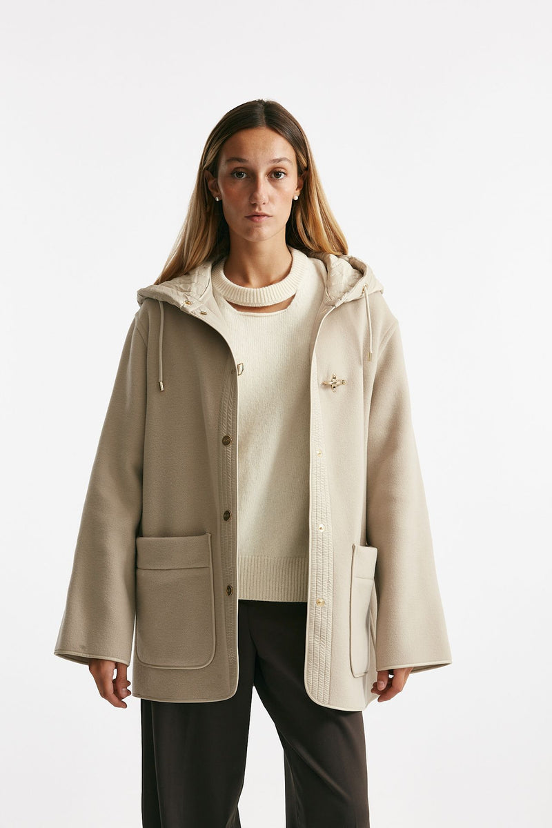 caban bimateriale in lana e cachemire beige e panna donna Fay - 1