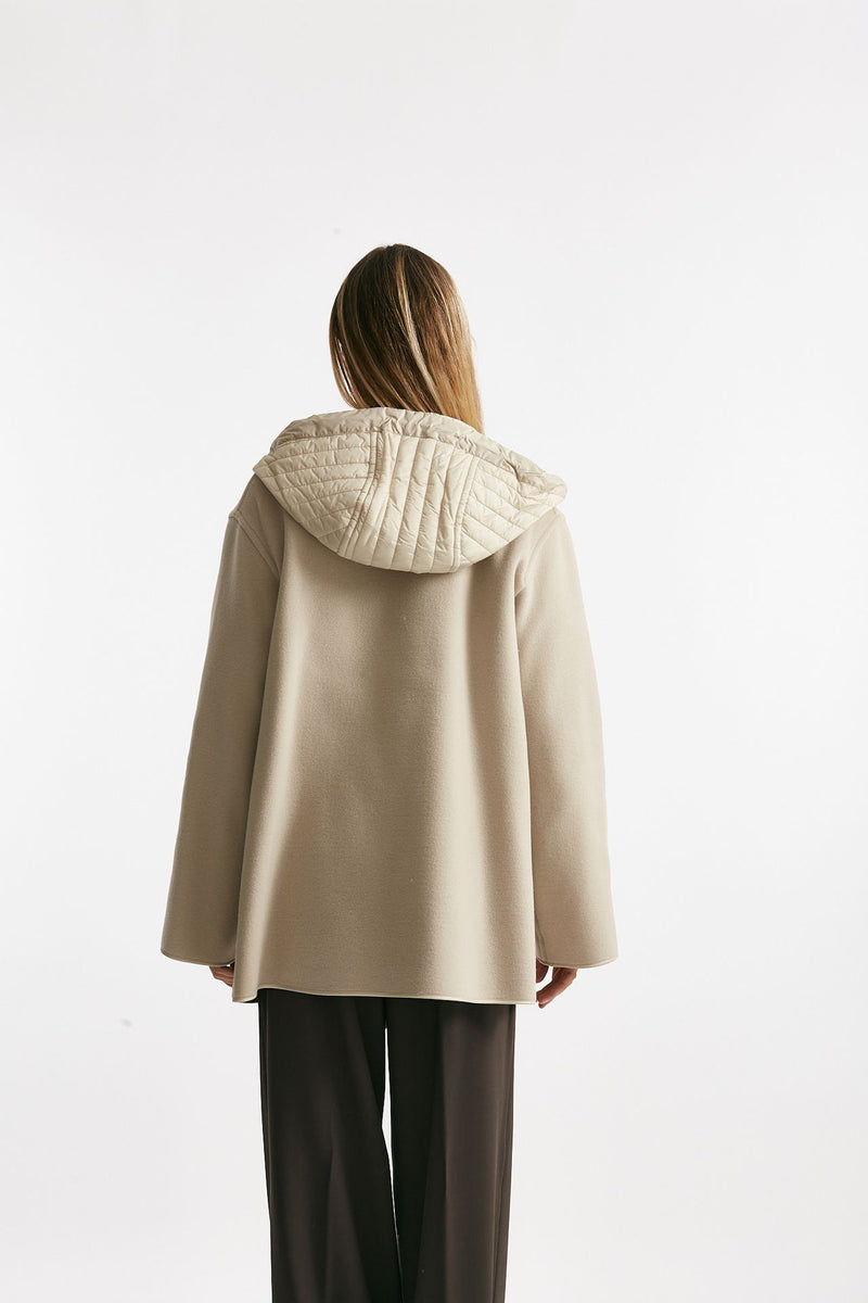 caban bimateriale in lana e cachemire beige e panna donna Fay - 4