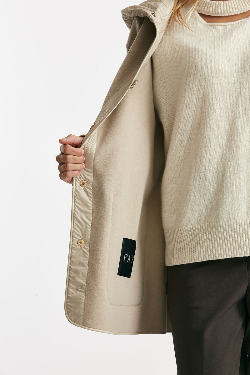 caban bimateriale in lana e cachemire beige e panna donna Fay - 5