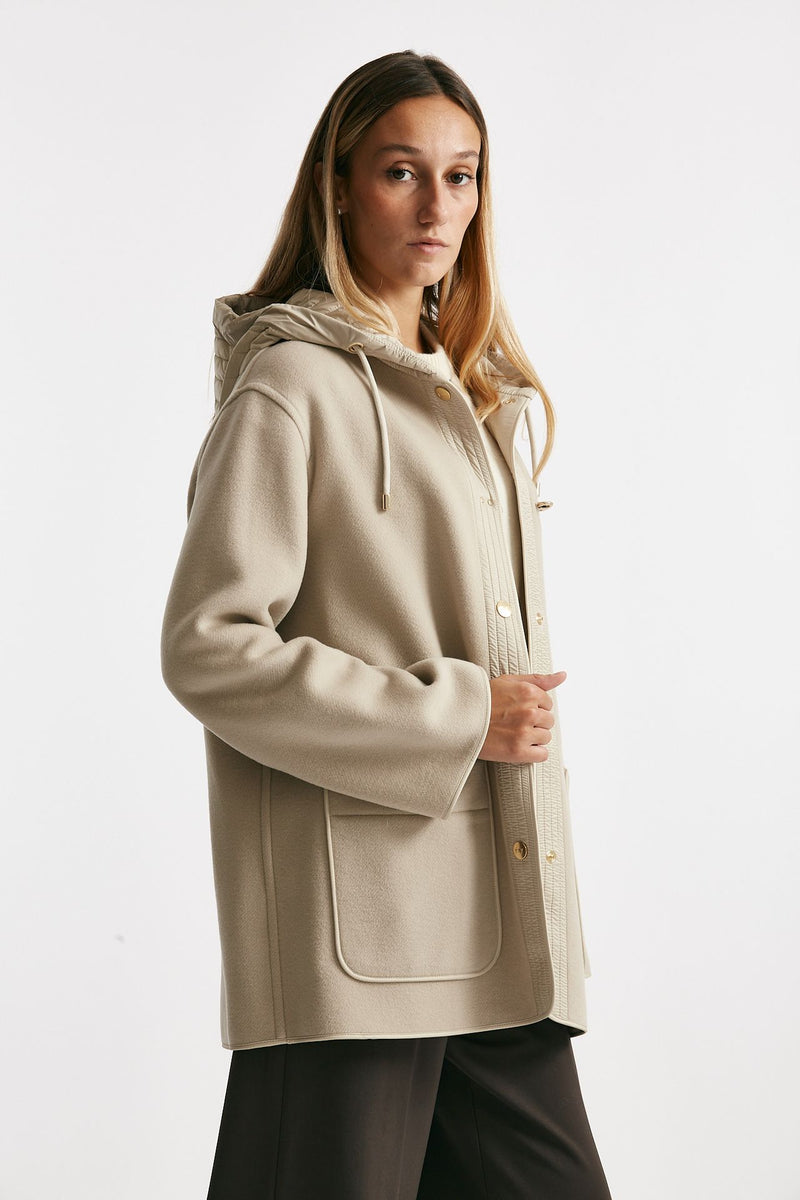 caban bimateriale in lana e cachemire beige e panna donna Fay - 3