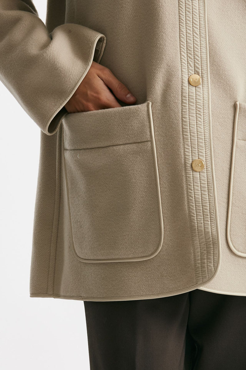caban bimateriale in lana e cachemire beige e panna donna Fay - 6