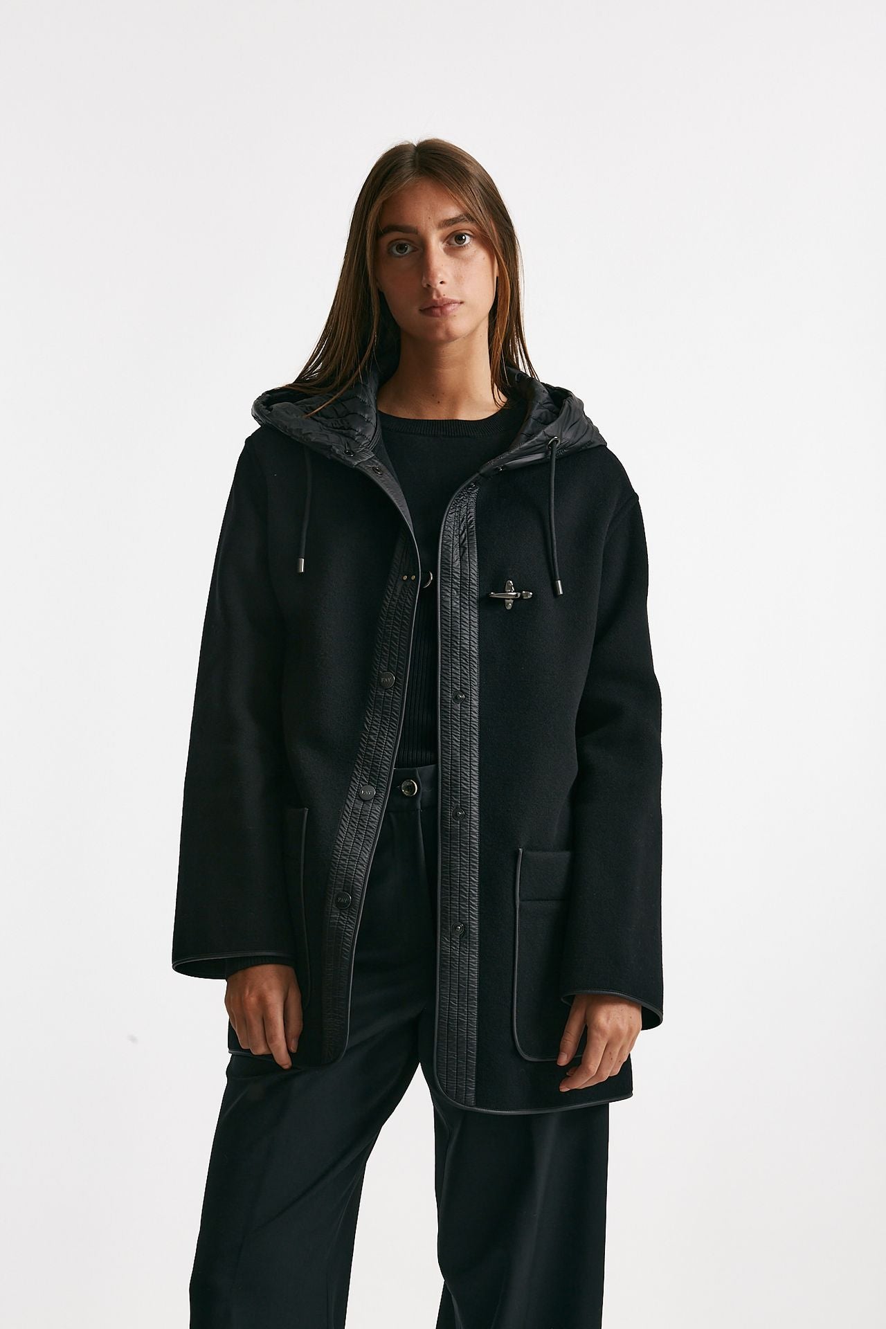 caban bimateriale in lana e cachemire nero donna Fay - 1