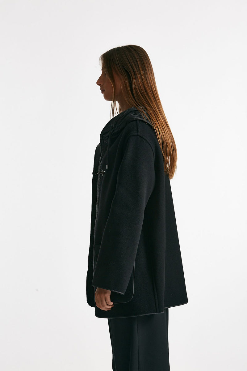 caban bimateriale in lana e cachemire nero donna Fay - 2