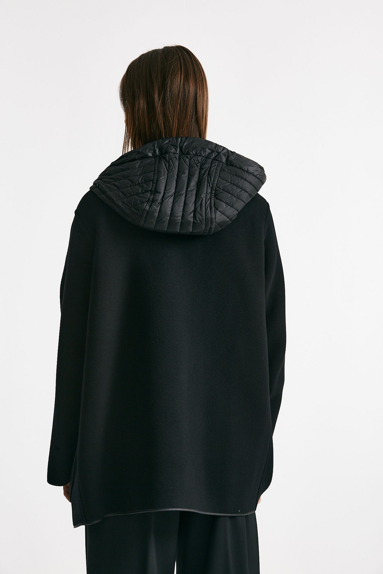 caban bimateriale in lana e cachemire nero donna Fay - 3