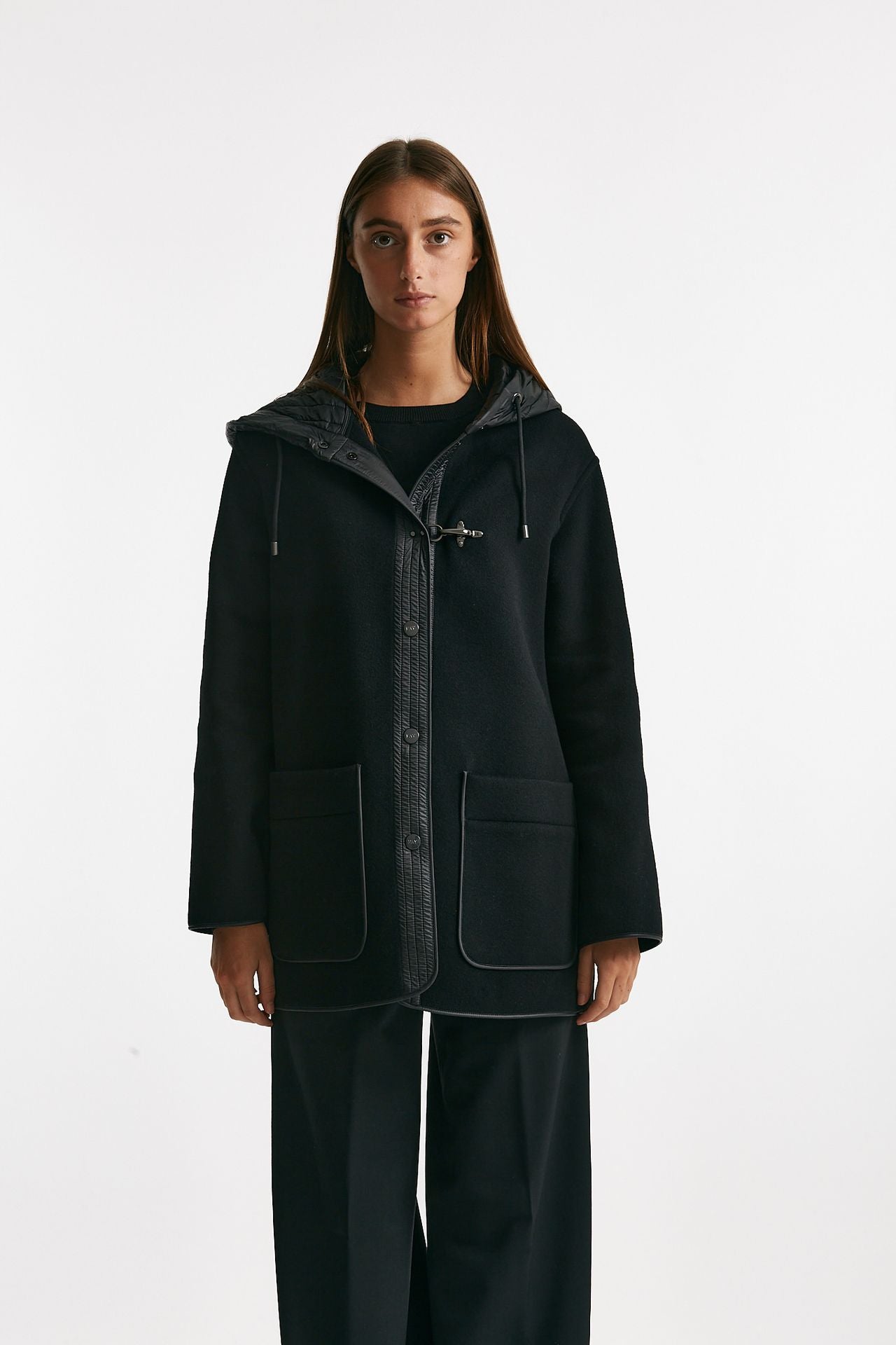 caban bimateriale in lana e cachemire nero donna Fay - 6