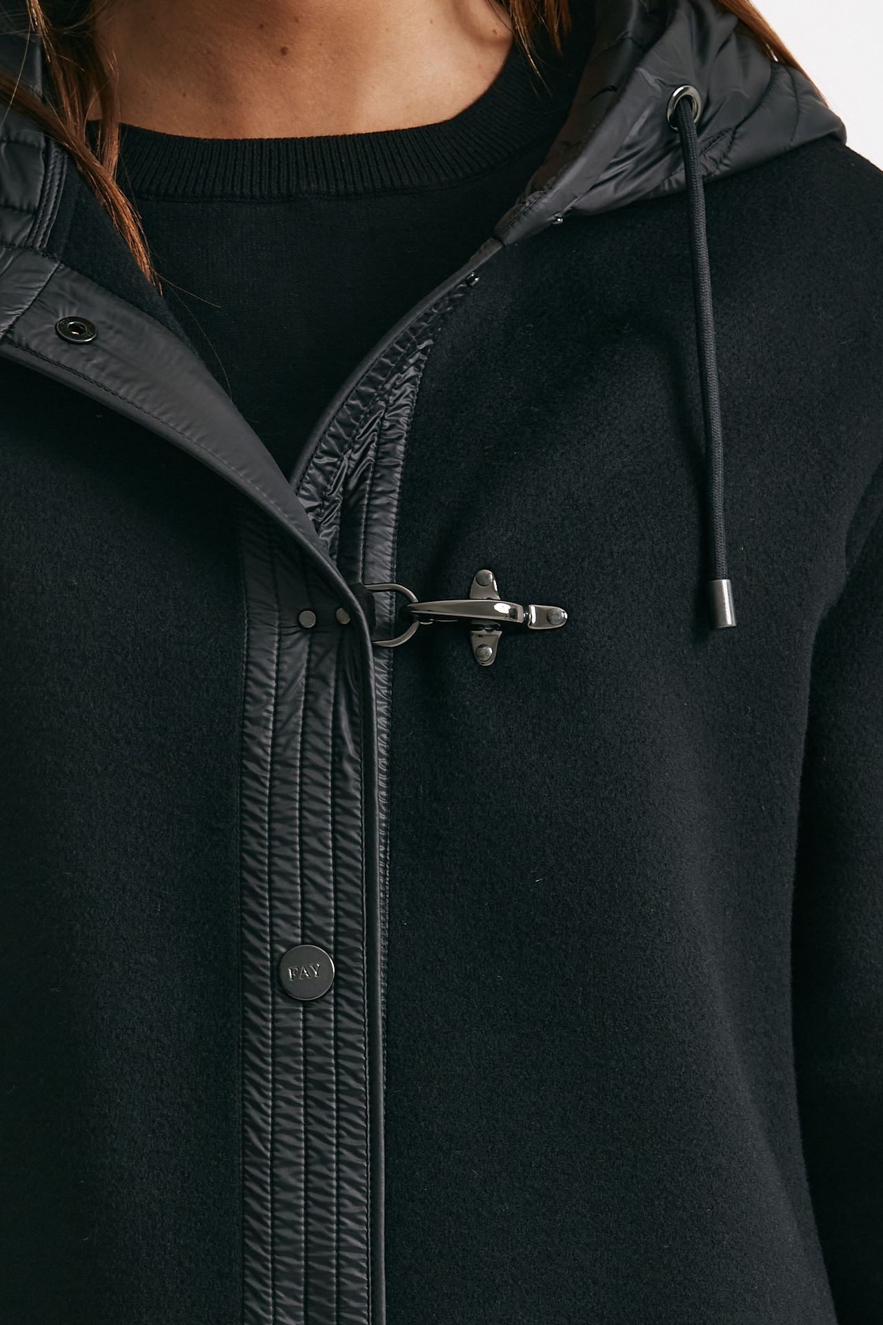 caban bimateriale in lana e cachemire nero donna Fay - 7