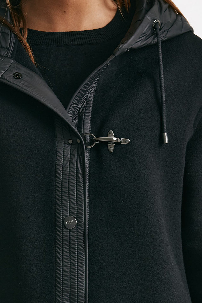 caban bimateriale in lana e cachemire nero donna Fay - 7