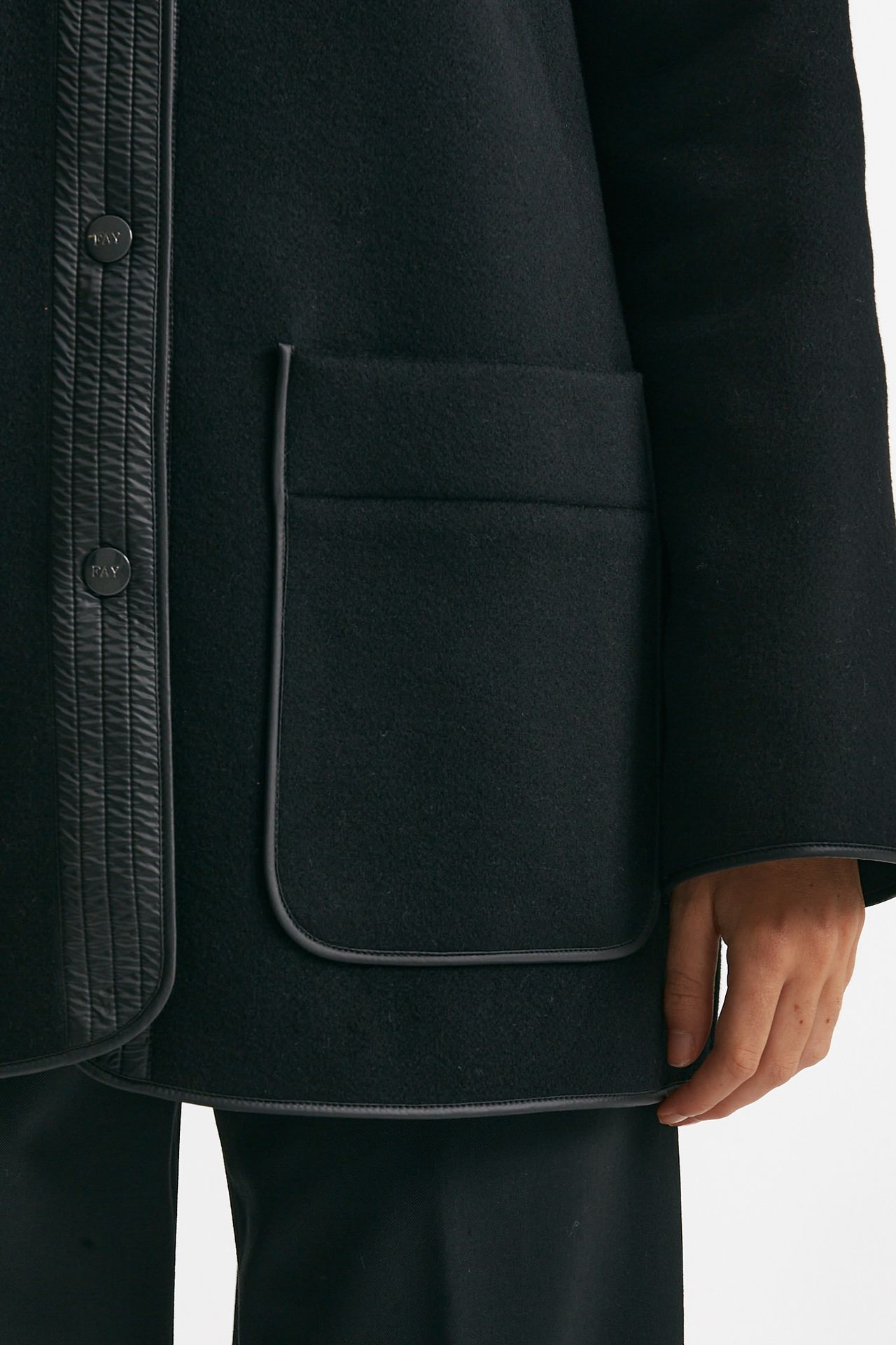 caban bimateriale in lana e cachemire nero donna Fay - 8