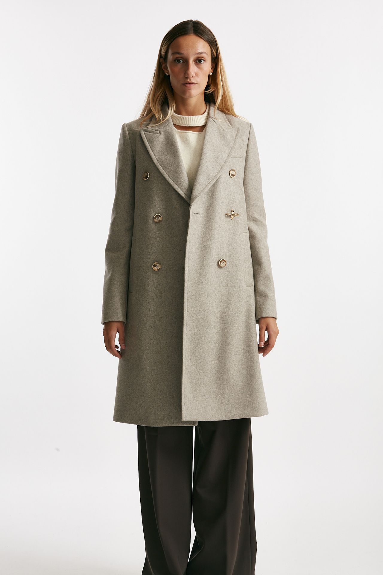 cappotto in panno di lana e cashmere beige donna Fay - 1