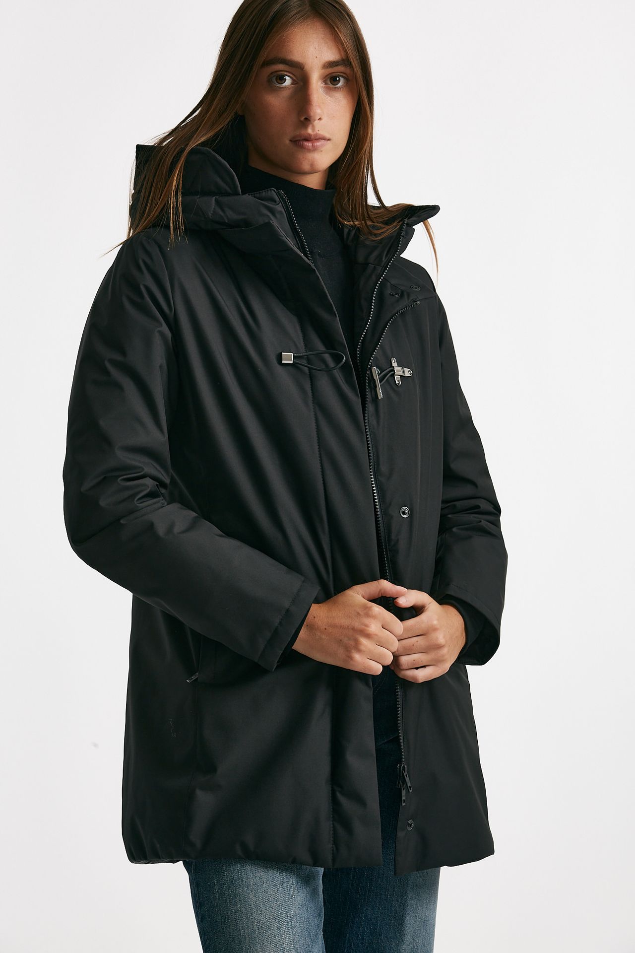 giaccone toggle in gabardina tecnica nero donna Fay - 4