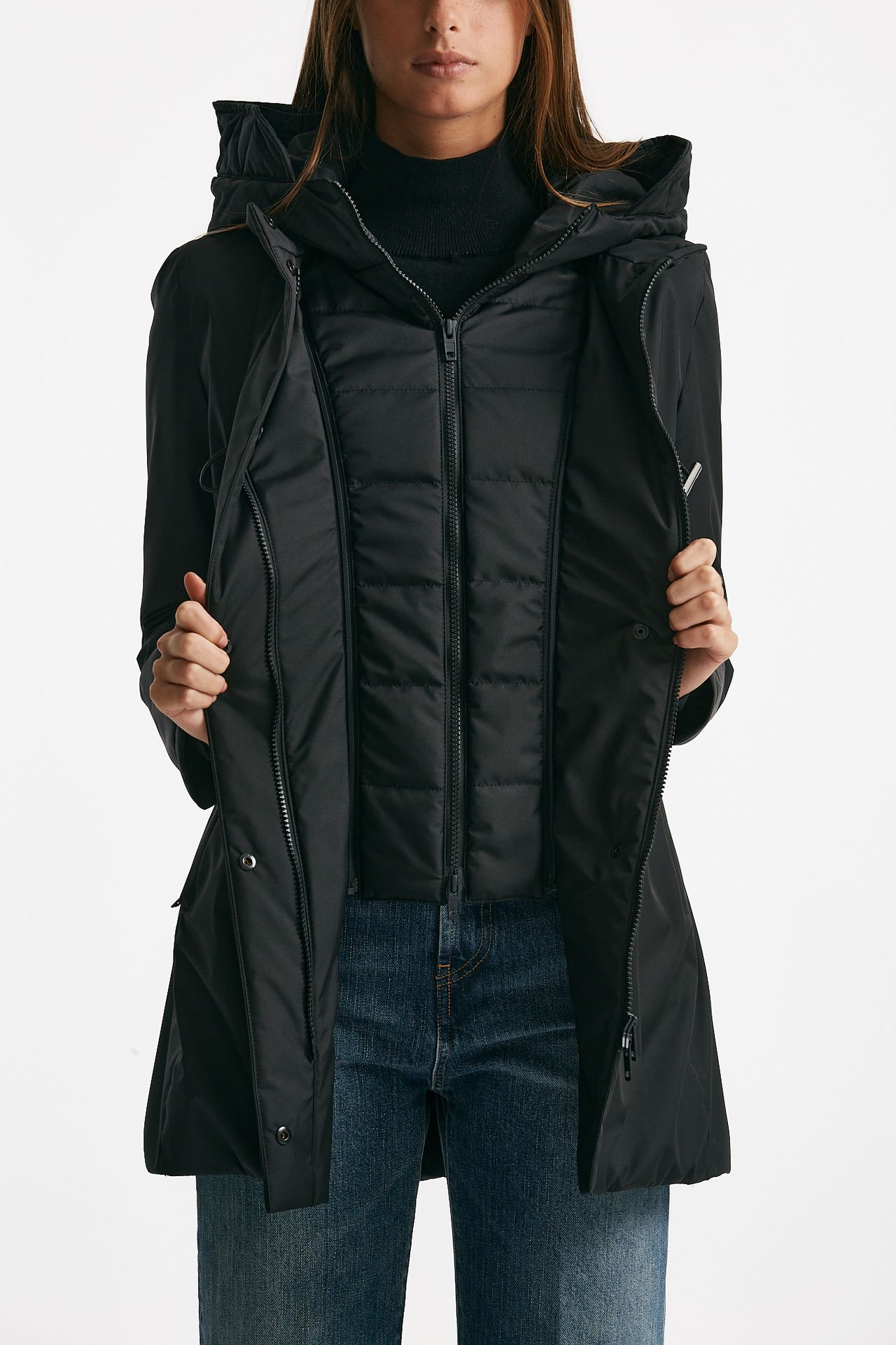 giaccone toggle in gabardina tecnica nero donna Fay - 7