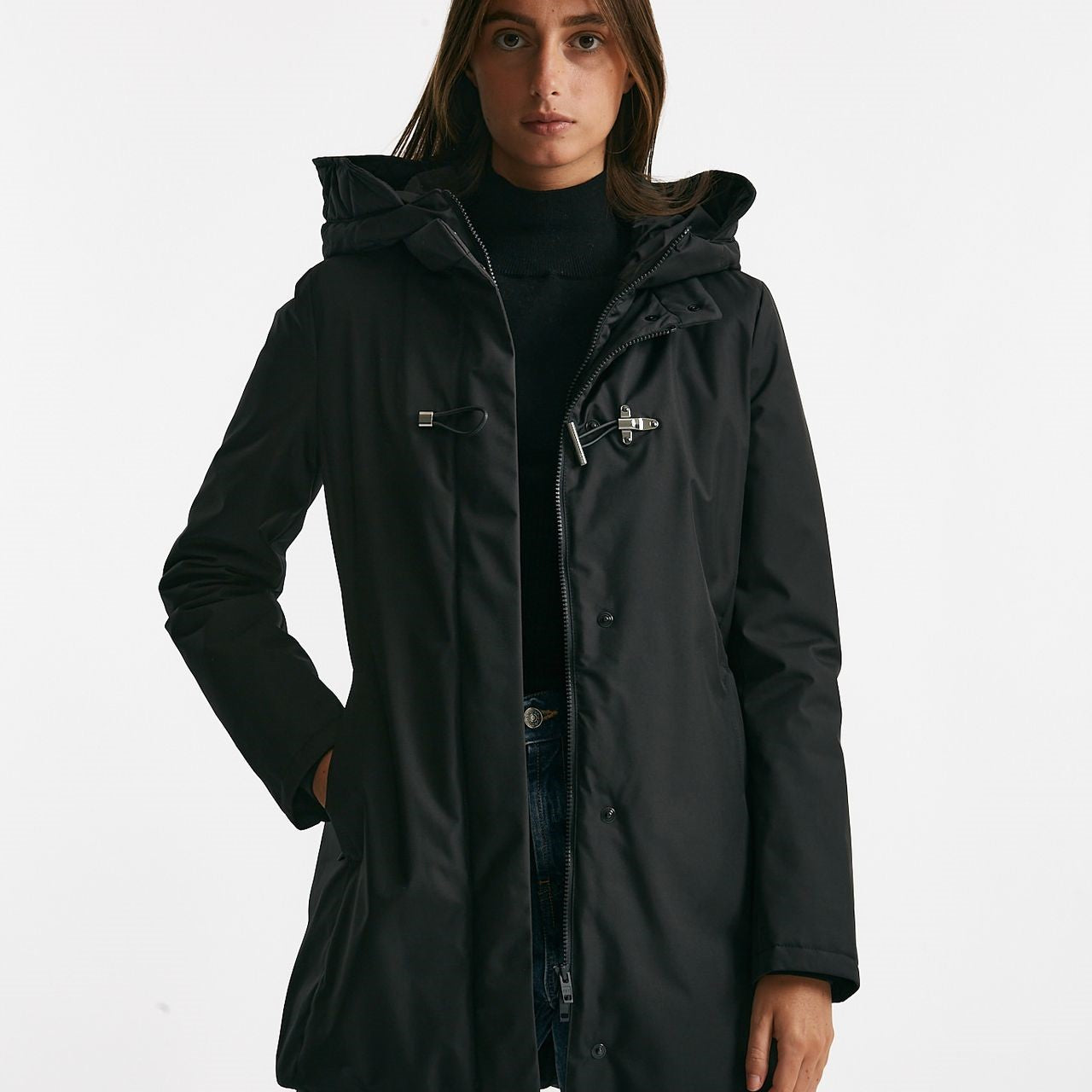 giaccone toggle in gabardina tecnica nero donna Fay - 9