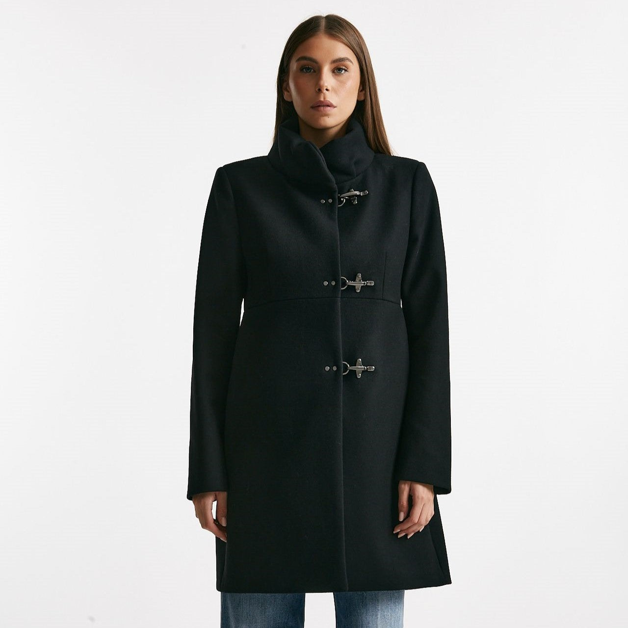 cappotto romantic in soffice panno nero donna Fay - 7