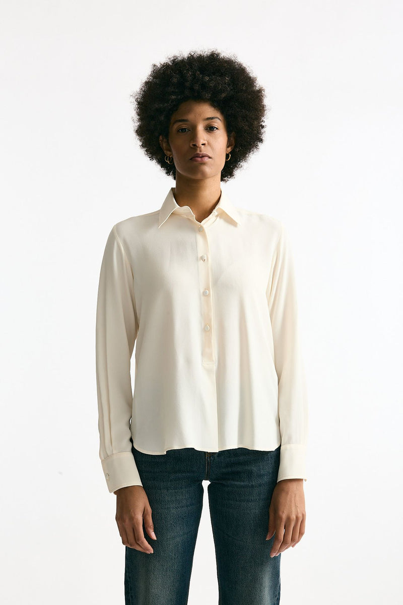 Camicia serafino misto seta crema donna Grifoni - 2
