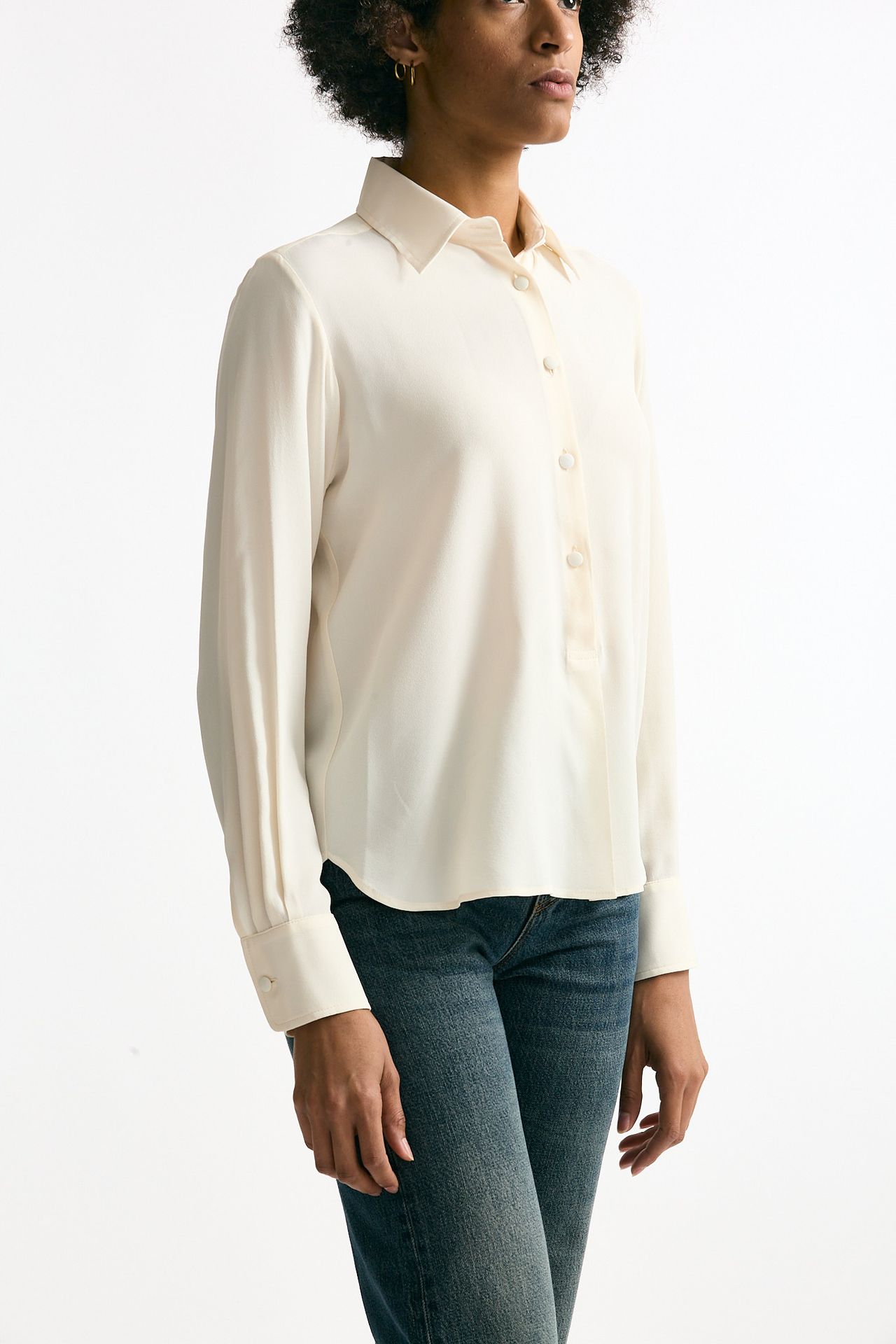 Camicia serafino misto seta crema donna Grifoni - 3
