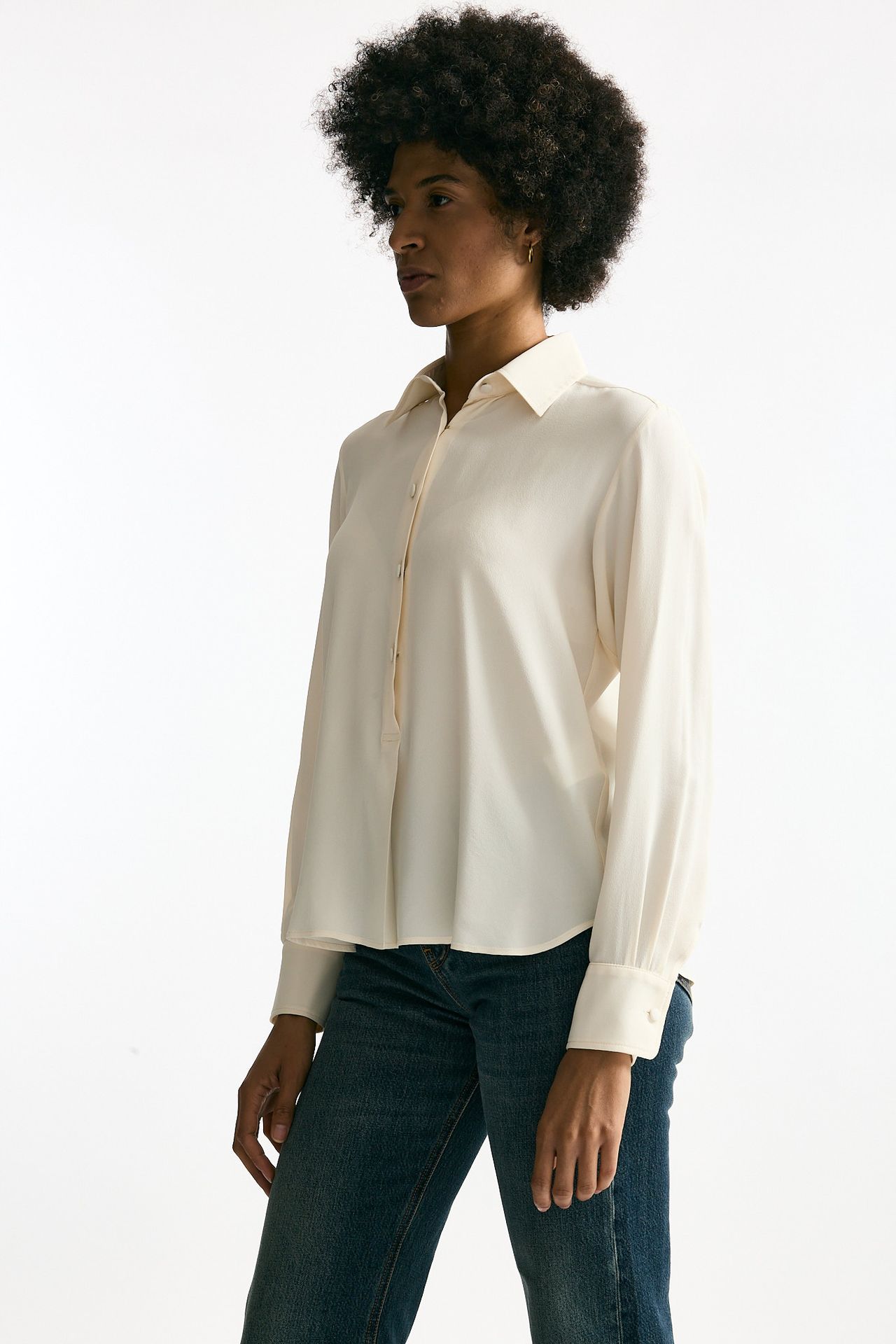 Camicia serafino misto seta crema donna Grifoni - 1