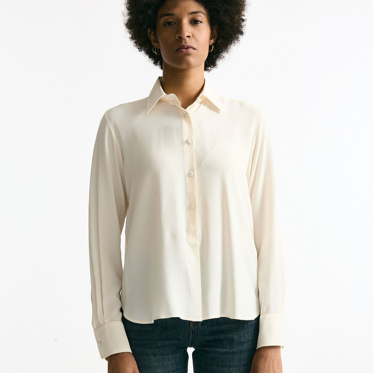 Camicia serafino misto seta crema donna Grifoni - 6