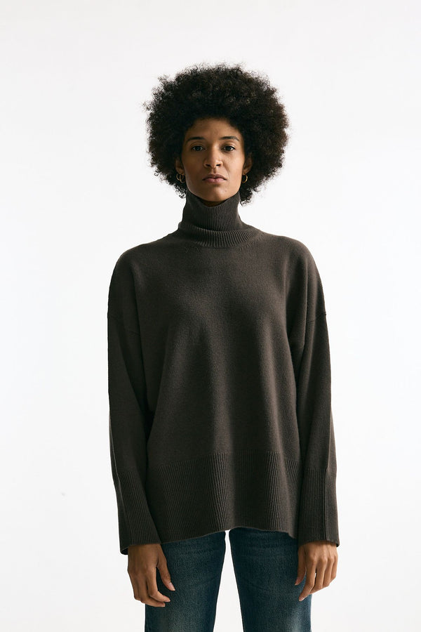 Maglia dolcevita over in lana fango donna Grifoni