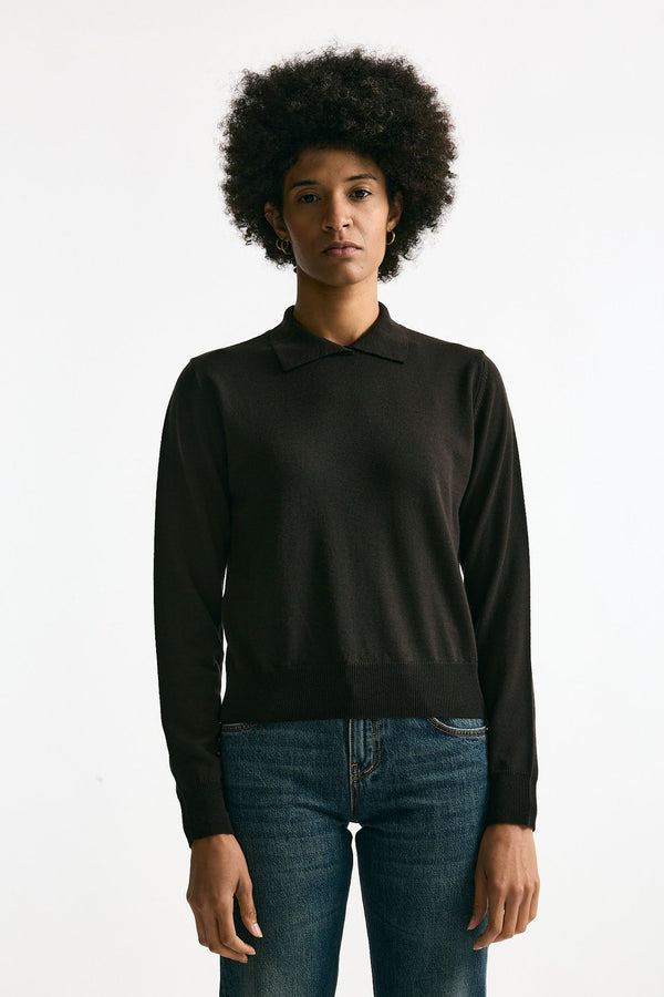 Maglia in lana polo marrone donna Grifoni