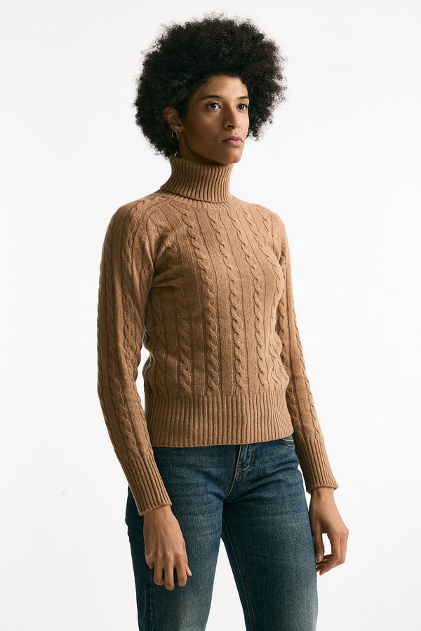 Maglia a trecce cammello cashmere donna Grifoni