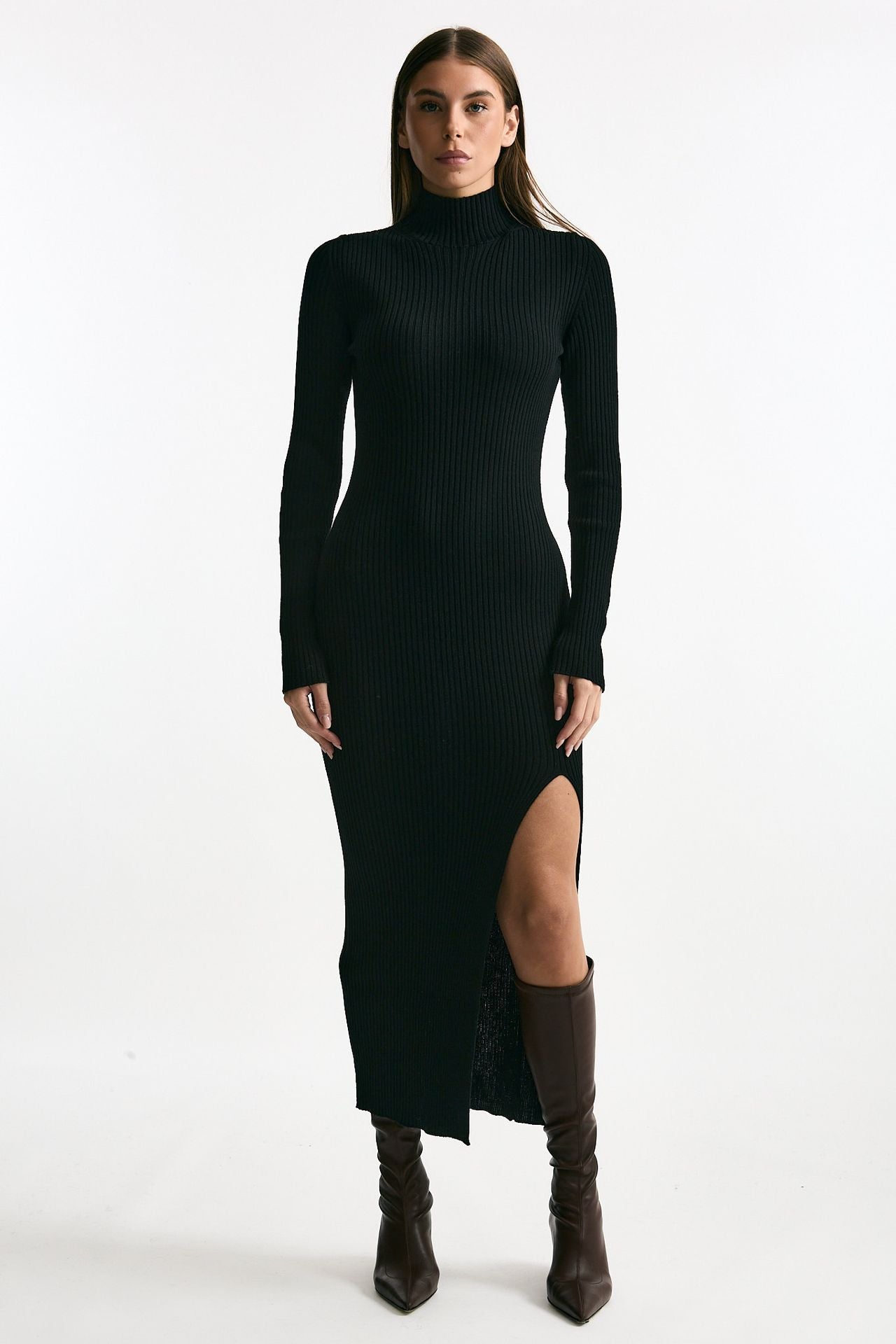 Abito in maglia a costine nero donna Grifoni - 1