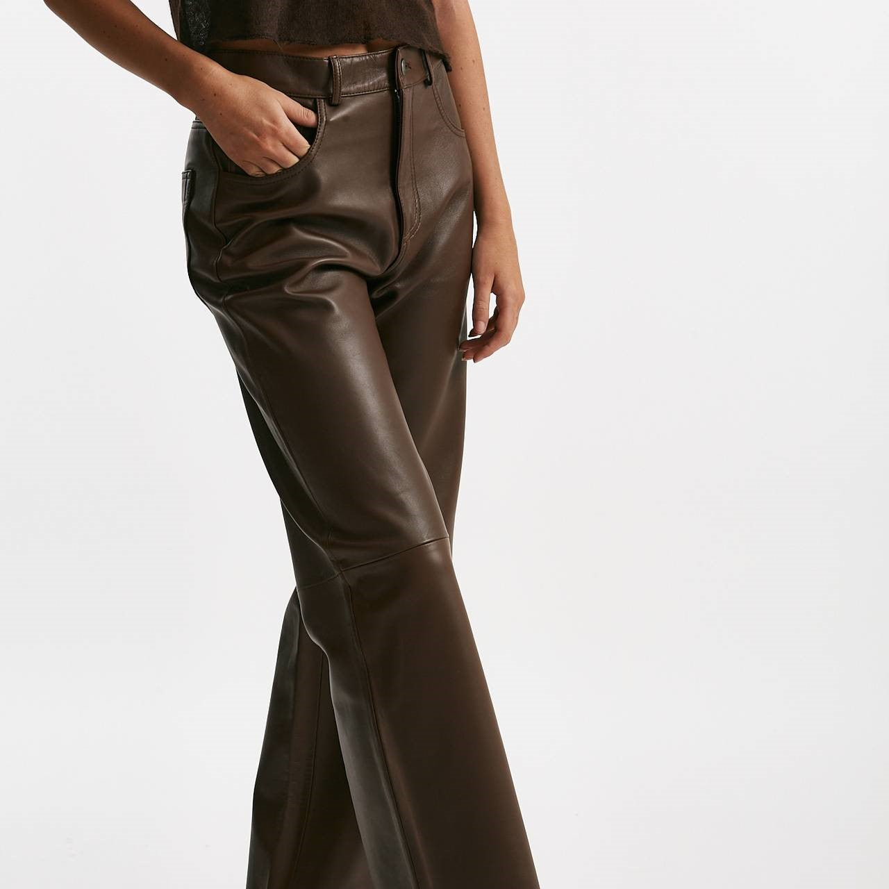 pantalone bonnie in pelle cioccolato donna Haikure - 8