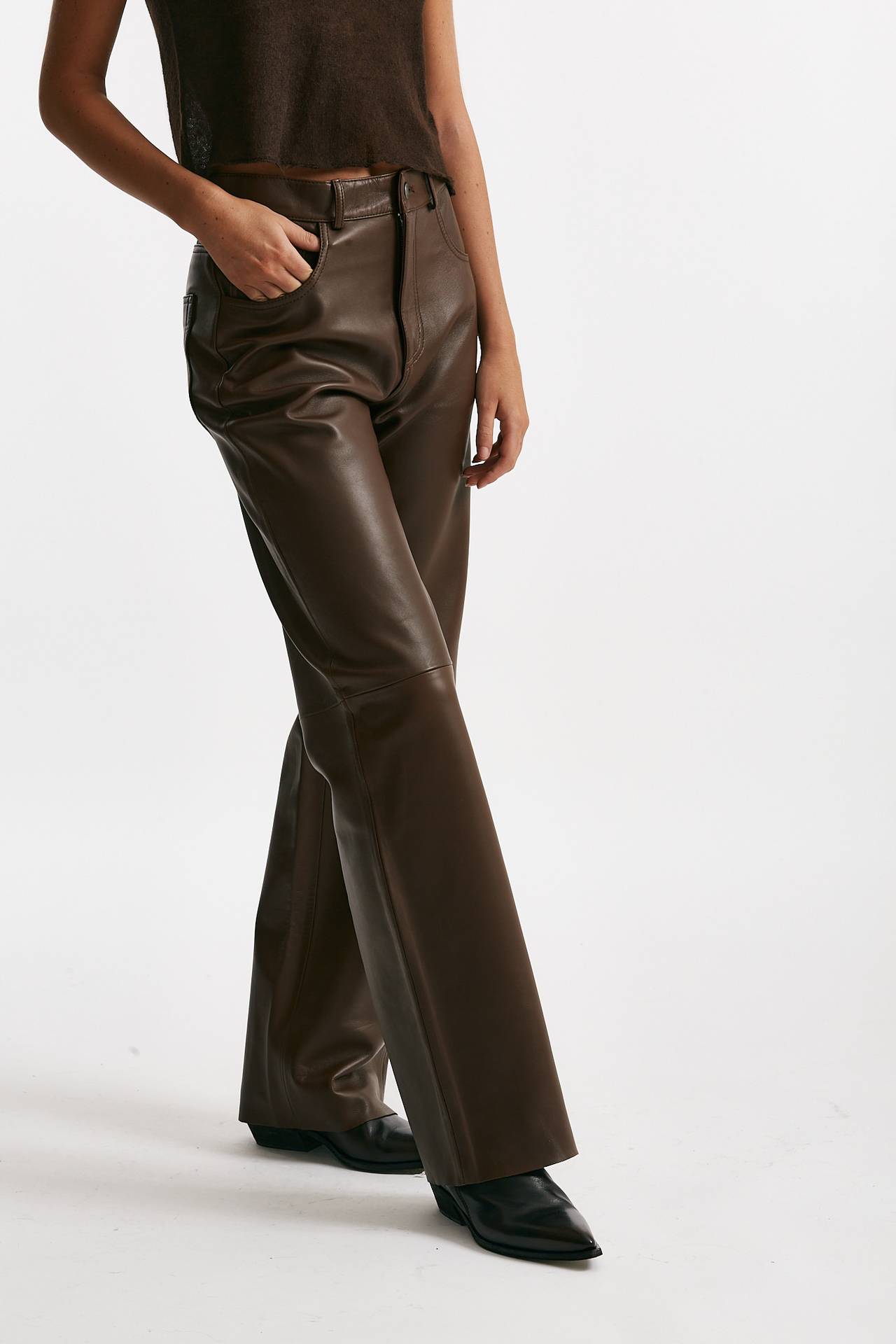 pantalone bonnie in pelle cioccolato donna Haikure - 4