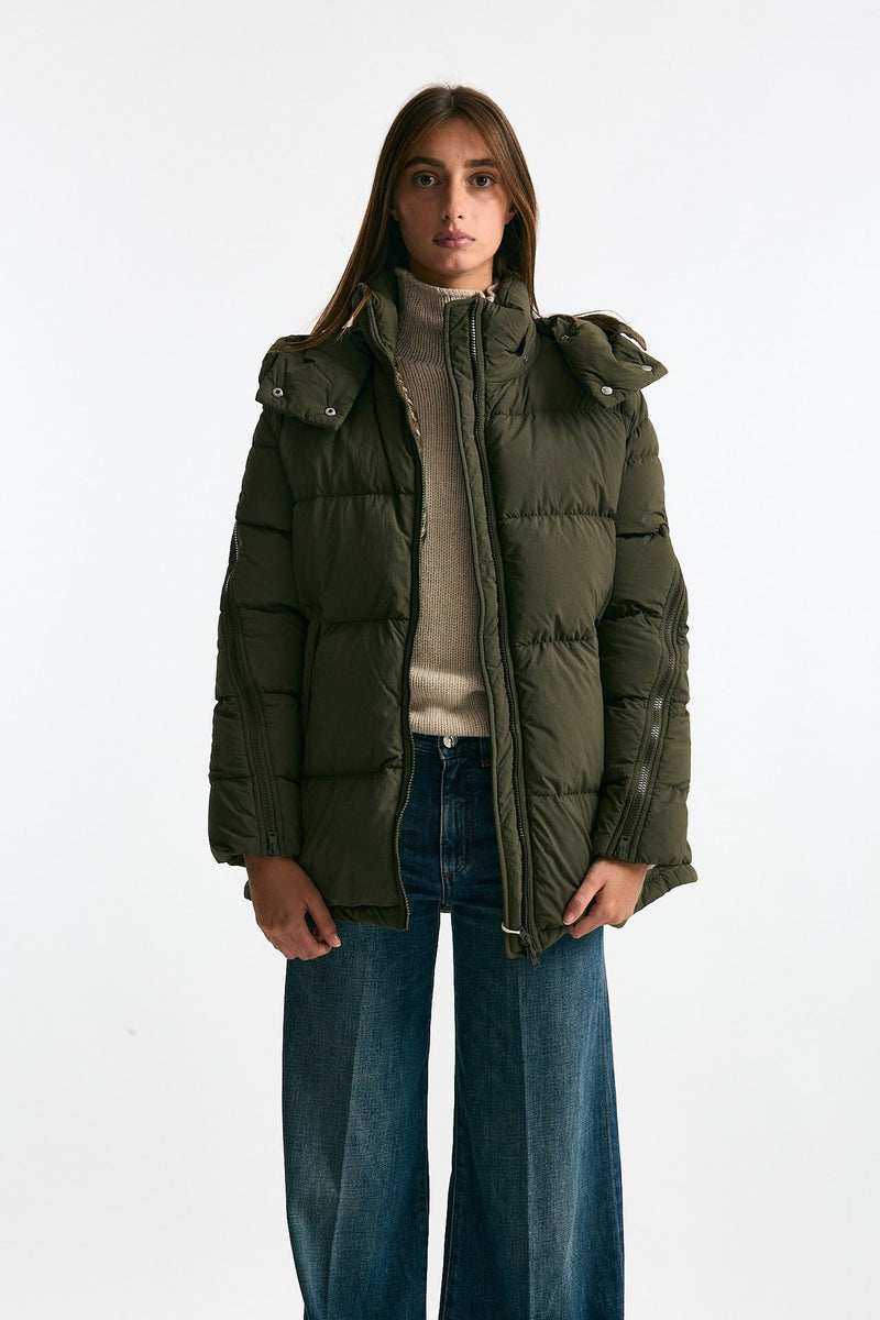 Piumino cappuccio over verde militare donna Herno - 1