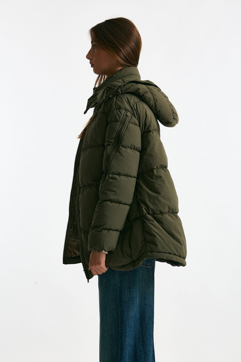 Piumino cappuccio over verde militare donna Herno - 2