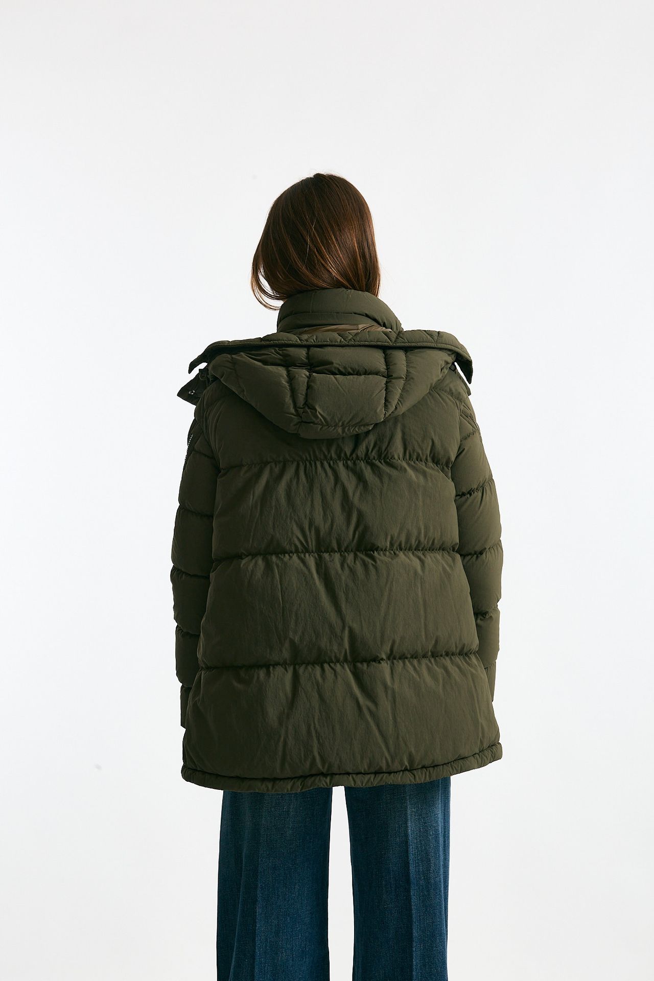 Piumino cappuccio over verde militare donna Herno - 3