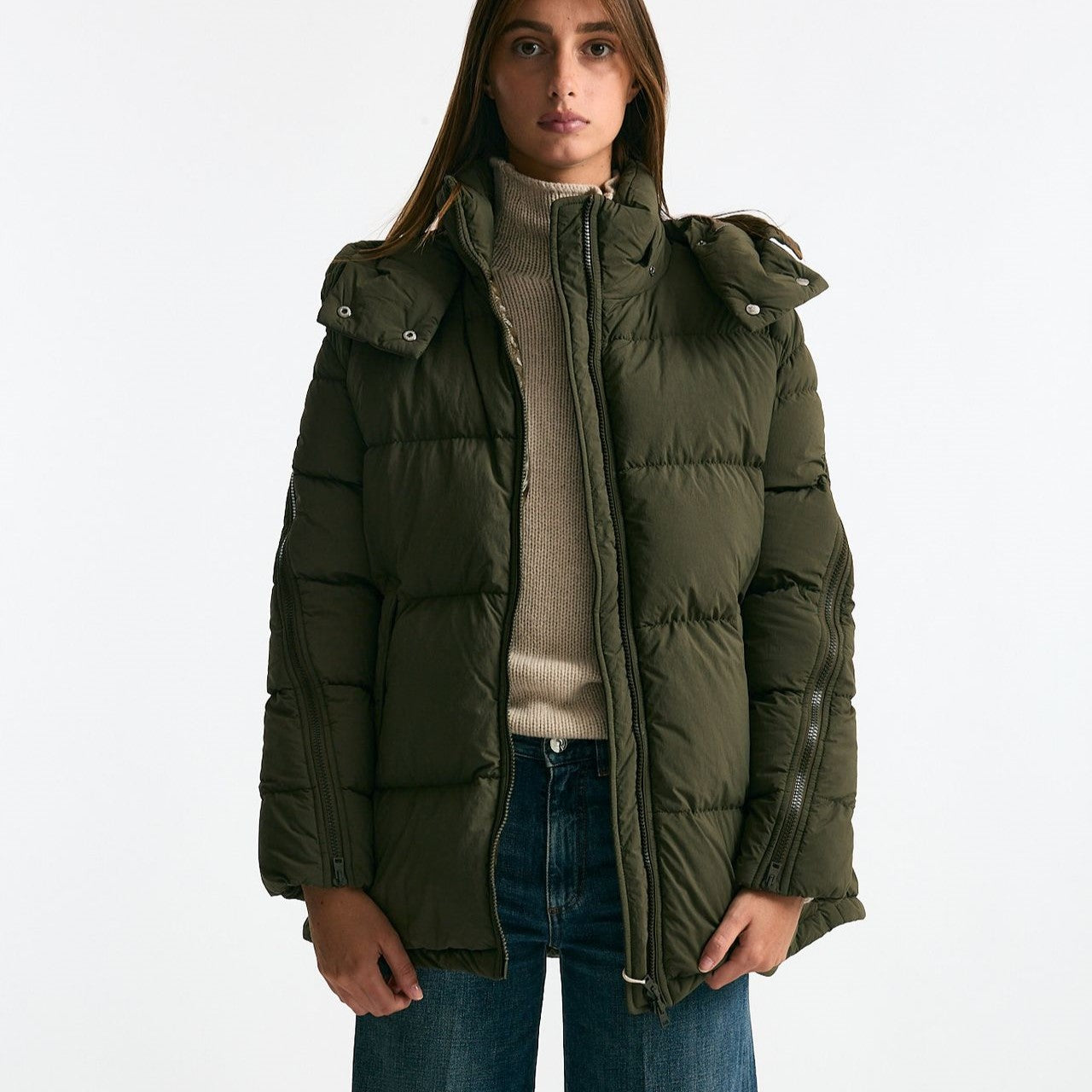 Piumino cappuccio over verde militare donna Herno - 9