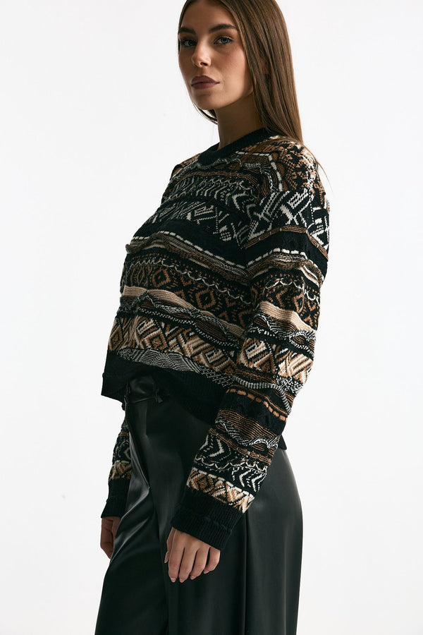 Maglia jaquard Nero e marrone donna Laneus