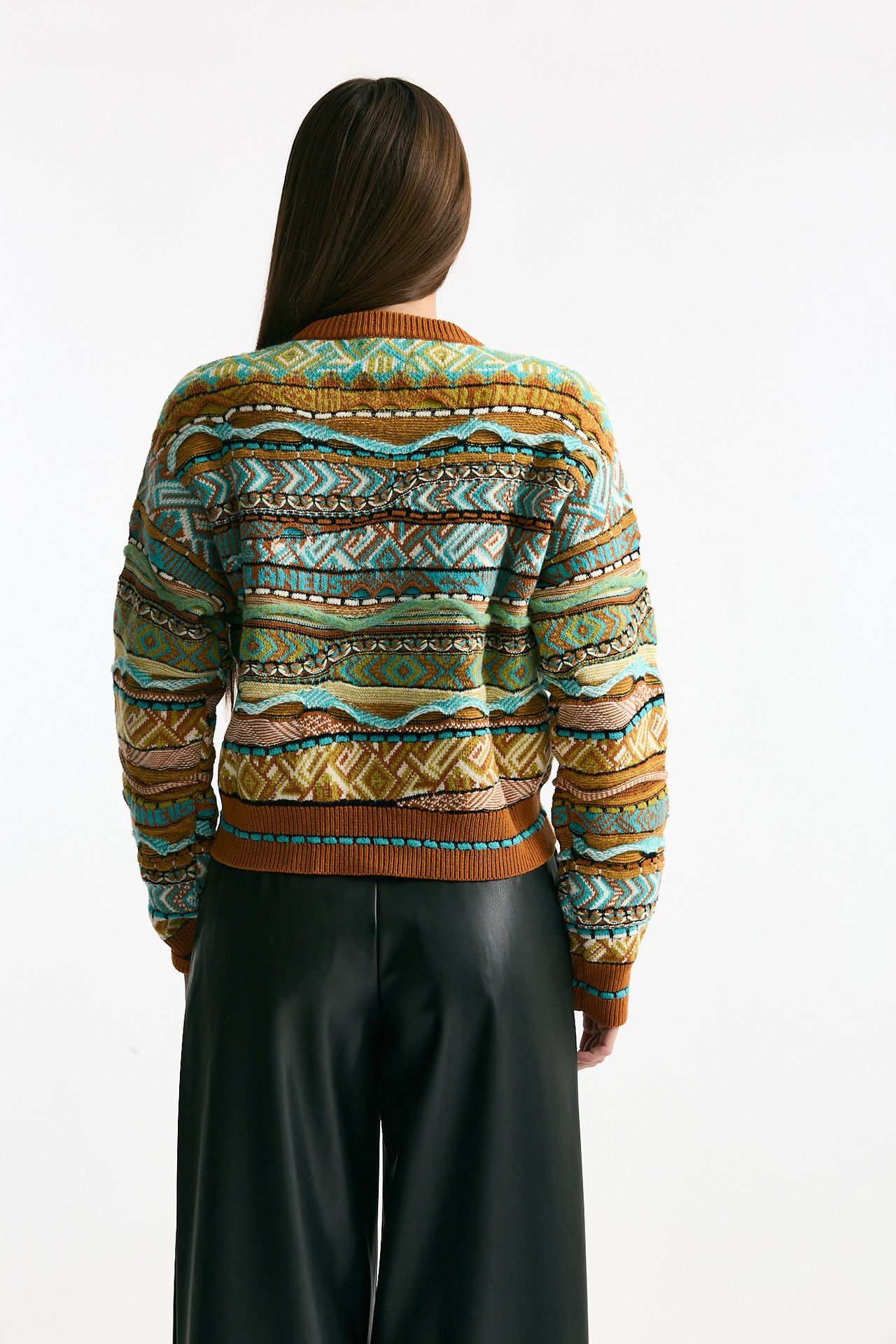 Maglia jaquard arancio e verde acqua donna Laneus - 4