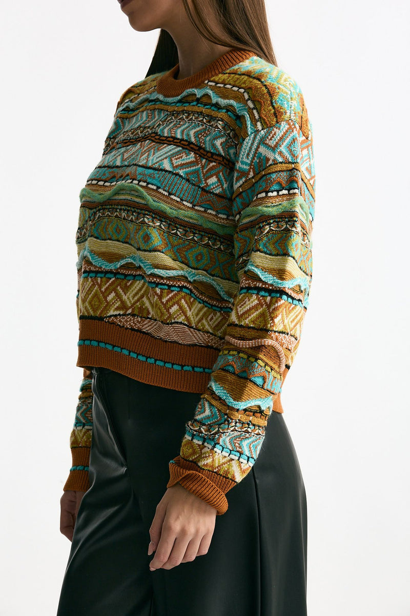 Maglia jaquard arancio e verde acqua donna Laneus - 2