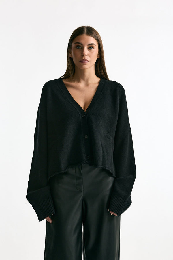 Cardigan crop nero donna Laneus