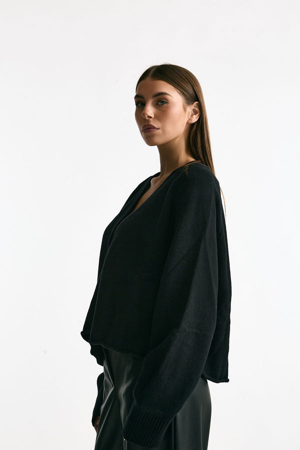 Cardigan crop nero donna Laneus