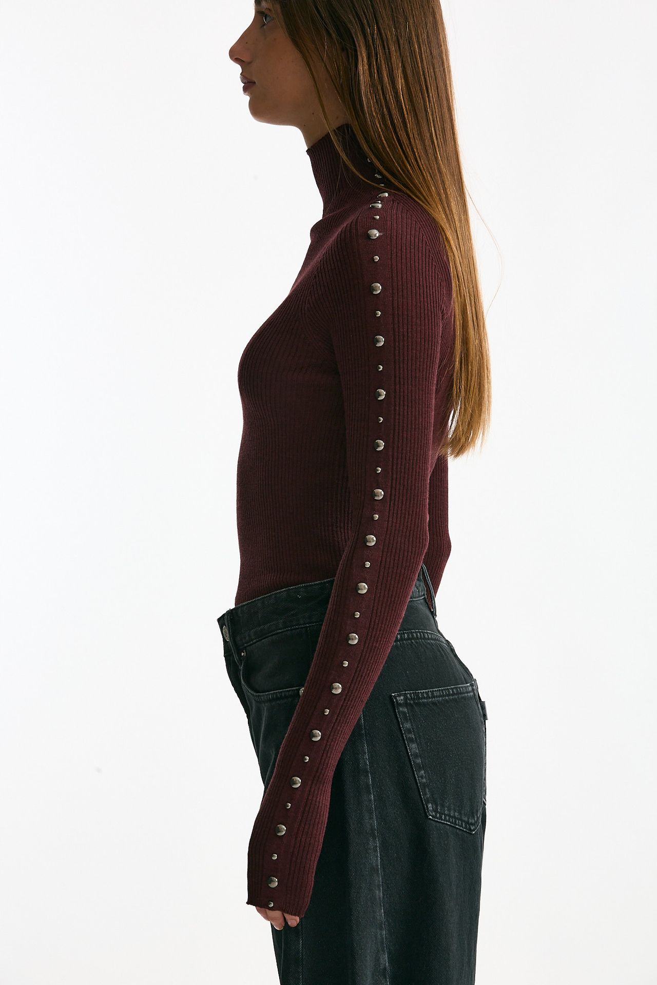 Dolcevita a costine in lana bordeaux donna Laneus - 3