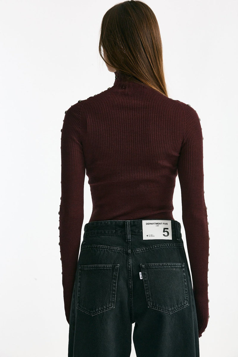 Dolcevita a costine in lana bordeaux donna Laneus - 4