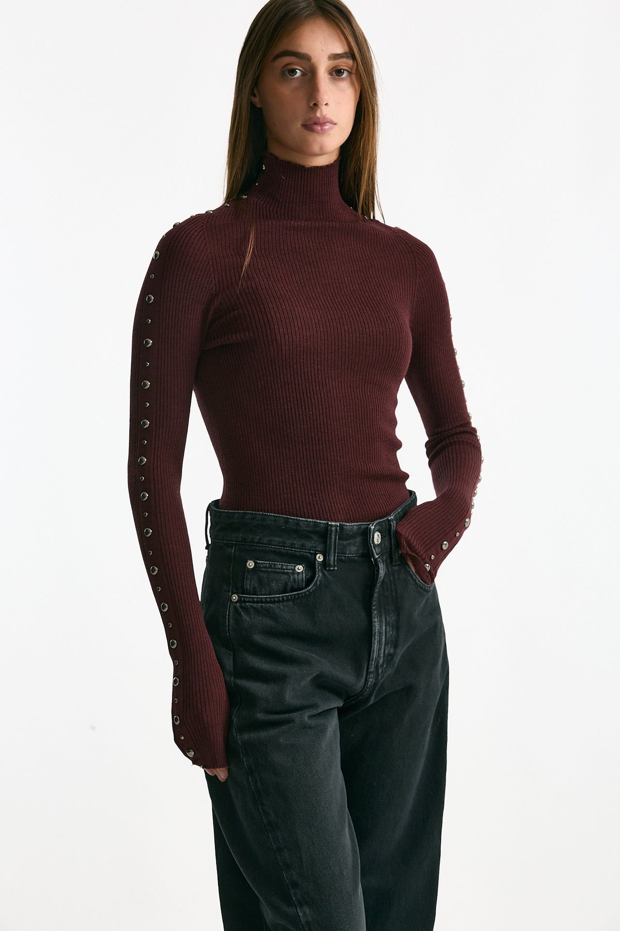 Dolcevita a costine in lana bordeaux donna Laneus - 5