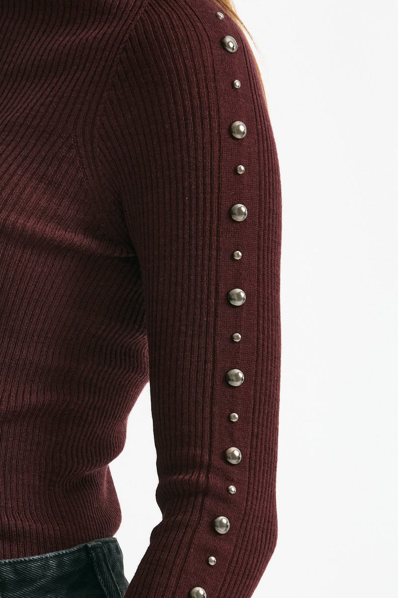 Dolcevita a costine in lana bordeaux donna Laneus - 7