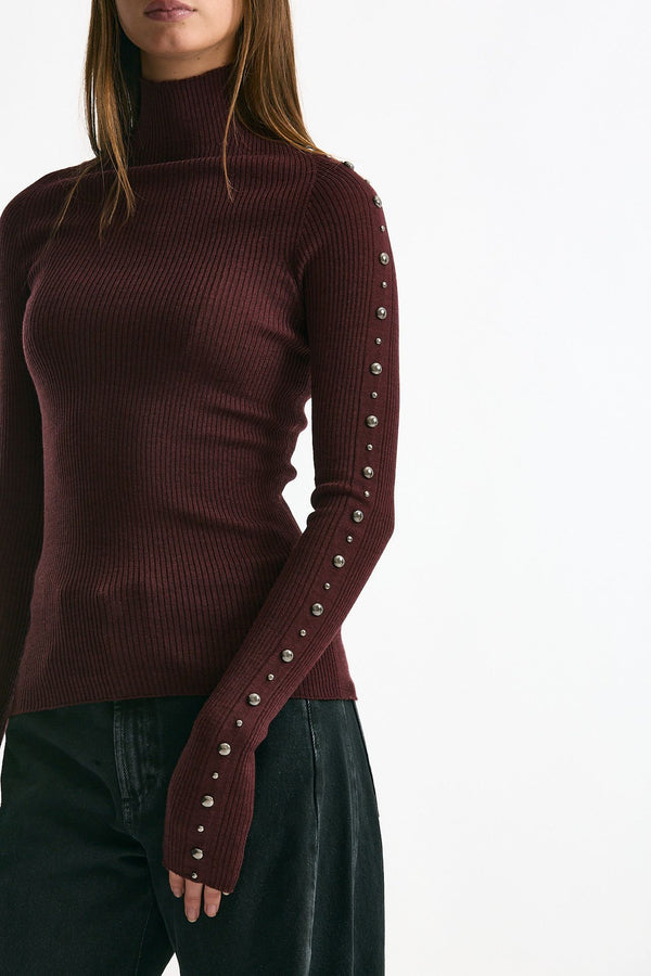 Dolcevita a costine in lana bordeaux donna Laneus