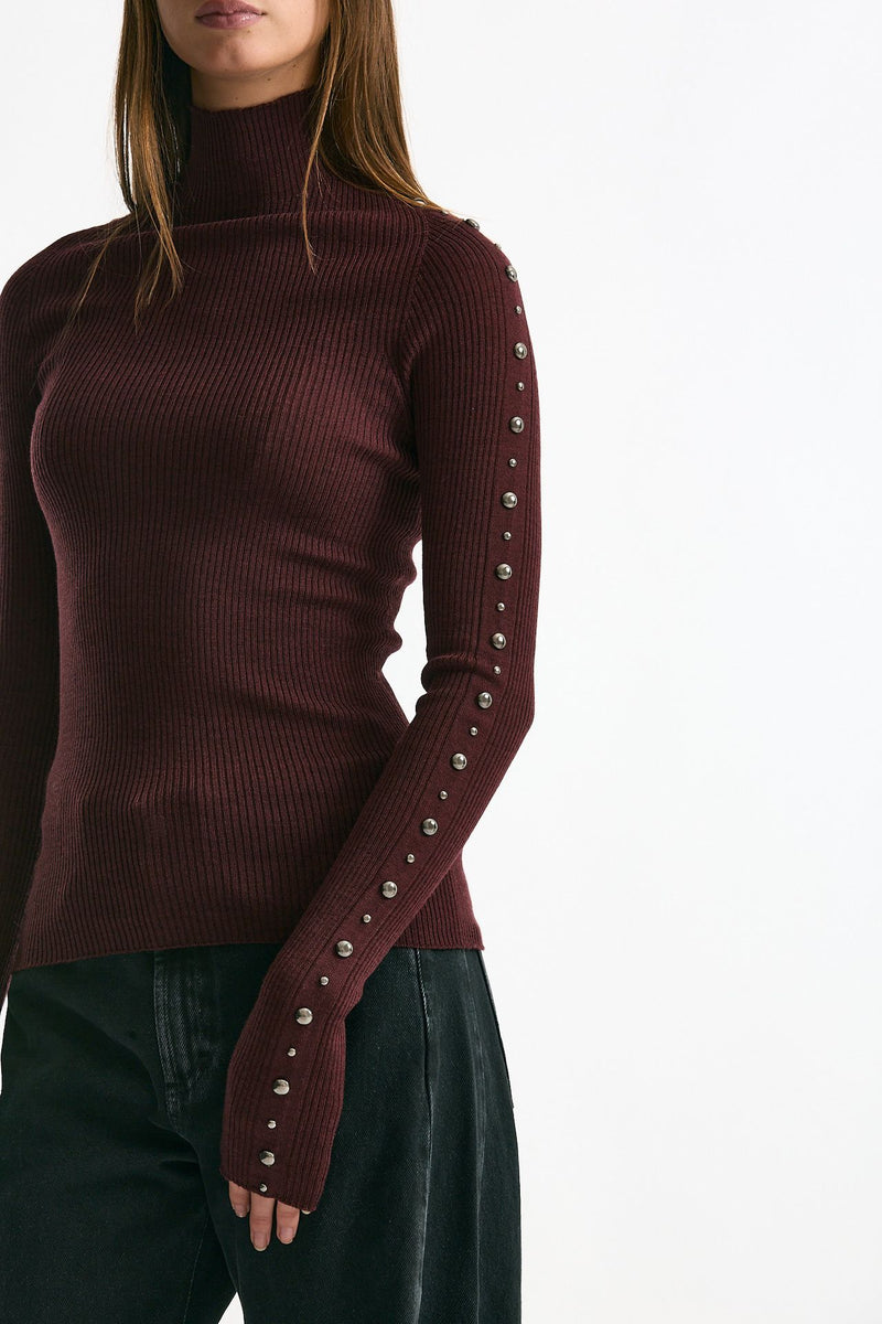 Dolcevita a costine in lana bordeaux donna Laneus - 1