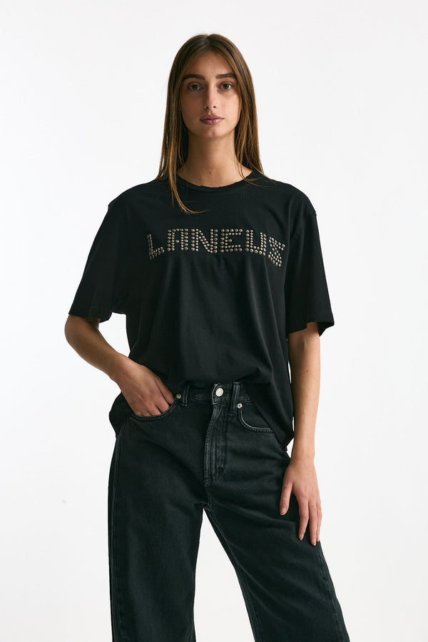 T-shirt in cotone destroyed nero donna Laneus
