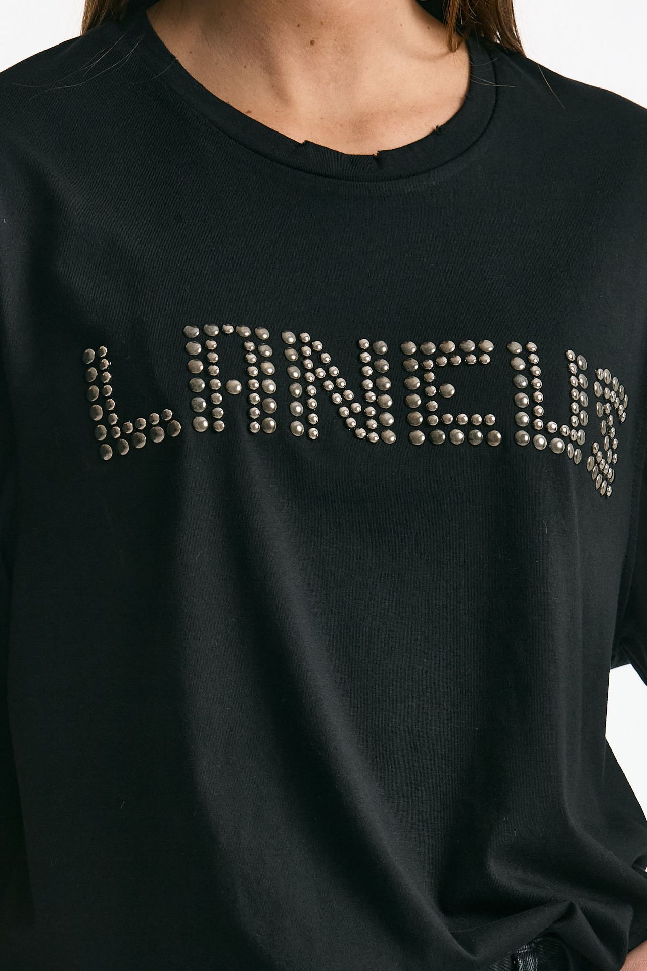 T-shirt in cotone destroyed nero donna Laneus - 5