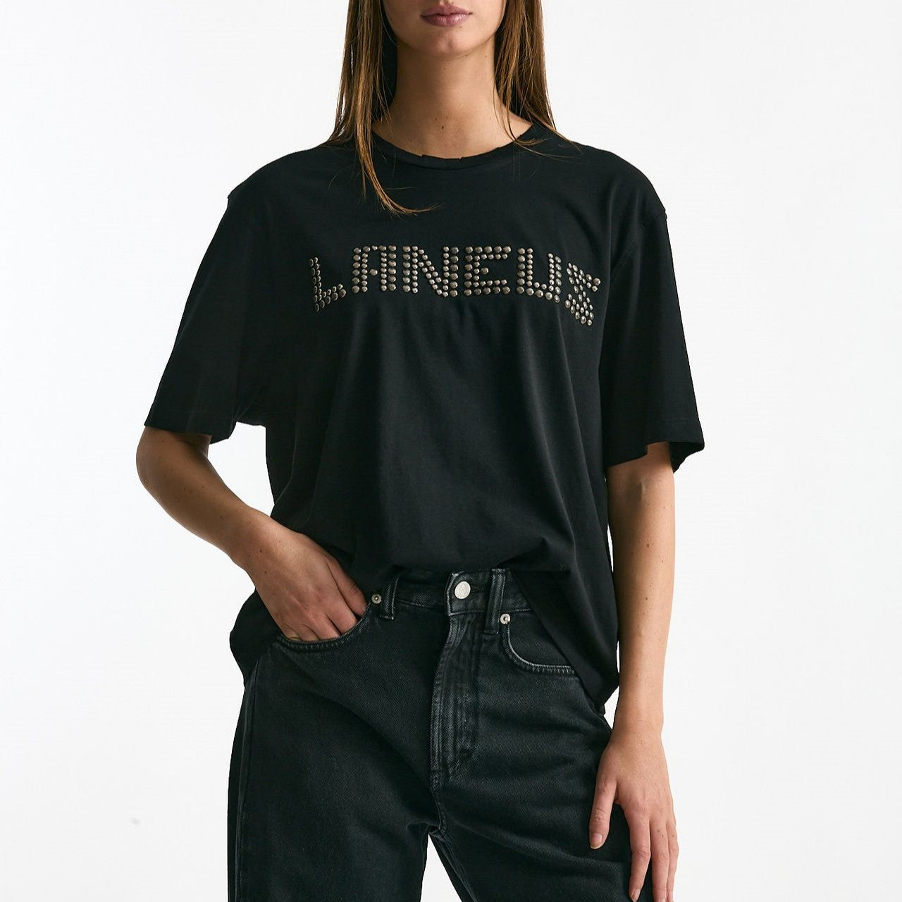 T-shirt in cotone destroyed nero donna Laneus - 7